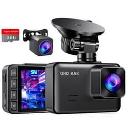 E-YEEGER Dash Cam Front and Rear, 2.5K+1080P Dual Dash Camera for Cars, 2’’ Display Mini Car Camera, G-Sensor Dashcam, Night Vision, 24H Parking Mode, Loop Recording, 170°Wide Angle, 32GB Card Included
