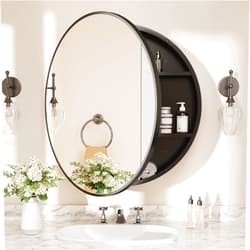 TETOTE 24 x 24 Inch Medicine Cabinet Mirror Black Framed Round Mirrored Medicine Cabinets for Bathroom Adjustable Shelves Modern Bathroom Mirror with Storage Wall Mounted