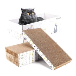 PatiencET 4 Pack Cat Scratch Pad with Box, Cardboard Cat Scratcher for Indoor Cats, Reversible Scratcher with Catnips Box Bed Desigh for Small Medium Cat Kitten, Scratching Board for Cats