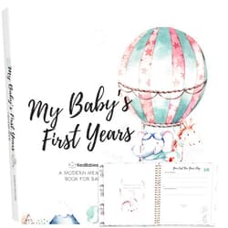 KeaBabies First 5 Years Baby Memory Book Girl, Boy - 90 Pages Hardcover First Year Milestone Keepsake Book, Newborn Scrapbook for New Parents, Minimalist Photo Album Journal, Gift for Baby Shower(AdventureLand)