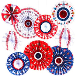 Outus 9 Pcs Football Party Decorations Hanging Paper Fans Baseball Football Birthday Party Classroom Fans Football Ceiling Hanging Garland for Sport Game Day Football Party Supplies Decor (Baseball)