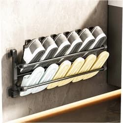 Aufmer Hanging Shoes Rack,2 Layer Bathroom Non Perforated Slipper Rack Wall Mounted Single Shoe Rack Bathroom Wall Door Shoe Storage Rack, Tilt Angle for Space Saving, Strong Self Adhesive Shoe Holder