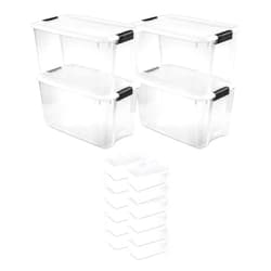 Sterilite 70 Quart Multipurpose Stackable Plastic Latching Lid Storage Tote, 4 Pack & 6 Quart Container Box Bin for Home Organization, Clear 12 Pack