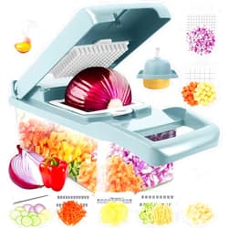 Amzeth Vegetable Chopper,Food Chopper,Pro 12 in1 Multifunctional Onion Chopper,Veggie Chopper,Vegetable Chopper With Container,Vegetable Slicer Dicer Cutter,Mandoline Slicer,Salad,Garlic Chopper (Blue1)