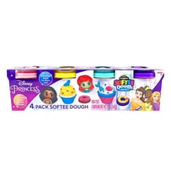 Cra-Z-Art Disney Princess 4 Pack Softee Dough with Princess Character Molds on Each Lid Ariel, Belle, Moana and Rapunzel, and Includes Bonus Glitter Dough, Creative Play Dough Gift, Ages 3 and Up