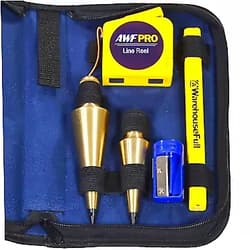 AWarehouseFull AWF PRO Plumb Bob Kit - Perfect for Construction Jobs and DIY. 16 oz and 8 oz Solid Brass Plumb Bobs, Retractable Line Reel with Magnetic Base, 2 Pencils, Pencil Sharpener, Carrying Case