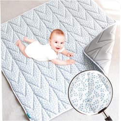 Biloban Baby Play Mat, 50x50 Baby Play Mats for Floor, Thick Foam Floor Playmat for Baby Playpen for Babies & Toddlers, Foldable & Soft One-Piece Crawling Playpen Mat for Kids, Blue Leaf