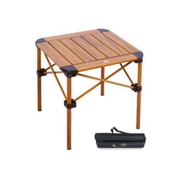 iClimb Lightweight Stable Alu. Folding Square Table Roll Up Top with Carry Bag for Camping Picnic Backyards BBQ Camp Kitchen (Nature, S)