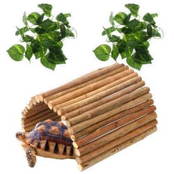 Hamiledyi Extra Large Wooden Reptile Hideout Bearded Dragon Bendy Bridge Climbing Ladder Hiding Hut Reptiles Hide Cave Habitat Decor for Lizards Gecko Spiders Snakes Tortoise(L:20
