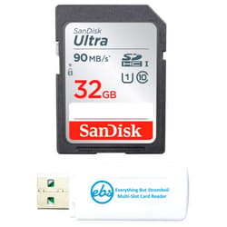 Sony SanDisk 32GB SD Ultra SDHC Memory Card Sony Cybershot Black/Silver 20.1 MP, Sony DSCW800 Digital Camera (SDSDUNR-032G-GN6IN) Bundle with Everything But Stromboli Memory Card Reader