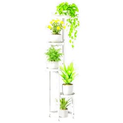 Bamworld Corner Plant Stand Indoor Outdoor, Tall Metal Flower Pot Stands for Multiple Plants, 4 Tier White Heavy Duty Plant Shelf for Patio Garden Balcony Living Room Bedroom
