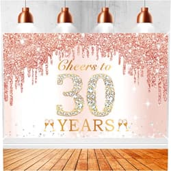 Excelloon 30th Birthday Decorations Cheers to 30 Years Banner, Pink Rose Gold Happy Birthday Backdrop Sign Party Supplies for Women Her, Thirty Birthday Poster Background Photo Booth Props Decor