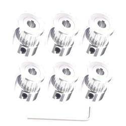 Houkr 6PCS Aluminum 20Teeth GT2 Timing Belt Pulley 5mm Bore 6mm Width, Synchronous Wheel for 3D Printer Width 6mm Timing Belt and M4 Wrench, for RepRap 3D Printer Prusa I3