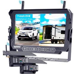 AMTIFO RV Backup Camera Wireless Install-Free 2-Cameras: Magnetic Shockproof with 2 Iron Brackets 7 Inch Rear View Camera for Trailer Truck - Solar Reverse Camera Recording Stable Signal - AMTIFO A9