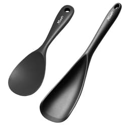 XiaoZu Cooking Spoon and Rice Scooper Set for Nonstick Cookwares, Heat Resistant- Seamless Design, Great for Cooking, Serving, Mixing, Scoop, and Scrape,2 Pack, Black