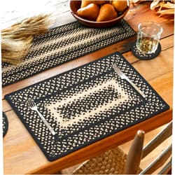 Homespice Manchester Jute Woven Placemats, Country Primitive Decor, Set of 4, Black and Tan 13x19 Rectangle Table Mats - Vibrant Colors, Durable, Easy to Clean and Protects Furniture