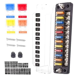 JinYuan 12-Way 12V Fuse Box Blade, 12-Volt Fuseholder, No LED Indicator, Moisture Resistant Cover - with Ground Bus 12-Way Independent Positive Fuseholder for 12V/24V Cars, Car Trucks, Boats, Marine Vehicles