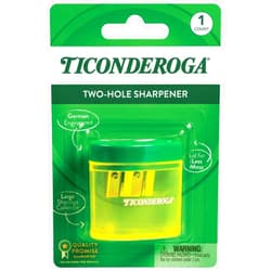 Ticonderoga Two-Hole Pencil Sharpener, Yellow and Green, 1 Count