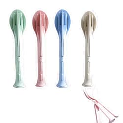 ZHUZE 4 Color Wheat Straw Tableware,Detachable Travel Dinnerware Set,Reusable Portable Tableware Set with Fork, Knife and Spoon (4Set)
