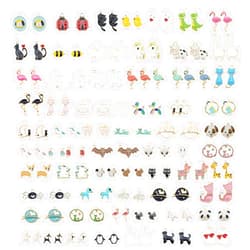 JJGQAZ 100pcs(50PAIRS) Assorted Animal Enamel Pendants Charms Dog Cat Bee Flamingo Giraffe Unicorn Enamel Charms for Bracelet Earring Necklace Making