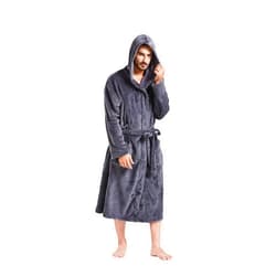 FashGudim Mens Hooded Robe Plush Shawl Collar Kimono Bathrobe Soft Warm Flannel Fleece Spa Robes House Coat Pajamas