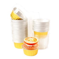 GoldPaddy 50Pcs Aluminum Foil Cups with Lids,5oz Baking Cups Muffin Tin Dessert Pudding Holders Mini Pie Pans Cupcake Containers for Christmas Wedding Birthday Anniversary Party(Gold)