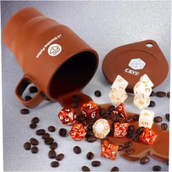 CZYY DND Coffee & Sugar Themed Dice Set (14 PCS) with +3 Stamina Potion Silicone Mug for Storage, 7 Acrylic Resin Polyhedral Gaming Dice for Dungeons and Dragons, Pathfinder and Tabletop RPG
