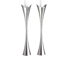 Nambe Curve Candlestick Holders | 2Pc Set | Metal Taper Candle Holder | Modern Medieval Inspired Decorative Centerpieces | Candlestick Holders for Table, Mantel, or Wedding Gift | 11in, Silver