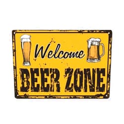 Renokes Welcome Beer Zone Sign - 12 inx8 in Retro Vintage Style, Easy to Mount, Wall Decor for Home Coffee Beer Bar Backyard Bar Pool, 12x8 in