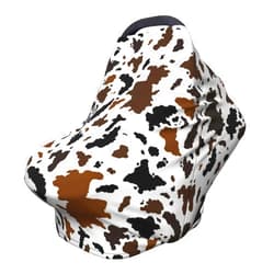 Sozzjile Brown Cow Print Western Baby Stuff Car Seat Covers Multi-Use Car Seat Canopy Carrier Cover, Breathable Breastfeeding Cover Boys & Girls