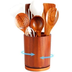 Yangbaga 360° Rotating Utensil Holder, Acacia Wooden Utensil Holder, 7.2