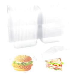 OJYUDD 100Pack Clear Plastic Hinged Food Containers,Clear Plastic Square Take Out Containers,Disposable Clamshell Dessert Trays Holders Boxes for Sandwich,Cake,Dessert,Hamburger,Salad,5.1 x 4.7 x 2.8 Inch