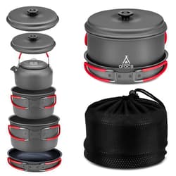 Alocs Camping Cookware Set Camping Gear, Compact Camping Pots and Pans Set, Durable Hard Alumina Camping Cooking Set for Outdoor Backpacking Camping Hiking Picnic, Included Mesh Carry Bag.