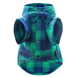 MAMORE Soft Casual Dog Plaid Shirt,Gentle Dog Western Shirt Pet Clothes, Dog Cotton Shirt with Bow Tie for Wedding,Christmas Costumes (Medium, Green&Blue)