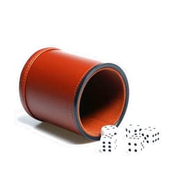 RERIVER Leather Dice Cup Set Felt Lining Quiet Shaker with 5 Dot Dices for Farkle Yahtzee Games,Brown
