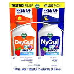 VICKS Kids DayQuil & NyQuil Cold & Cough Multi-Symptom Relief Liquid Medicine, Free of Artificial Dyes & Sugar, Specially Formulated for Ages 6+, 6oz