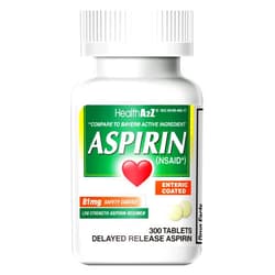 HealthA2Z® Aspirin 81 mg | Low Strength | Enteric Coated | Pain Relief | Reduces Minor Aches Muscle Pain & Cramps | Fever Reducer | Reduces Headache (300 Counts)