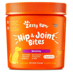 Zesty Paws Hip and Joint Supplement for Dogs - Glucosamine for Dog Joint Supplement - with Chondroitin, MSM, Vitamins C and E for Dog Joint Relief - Mobility Bites Bacon – 90 Count