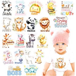 EoBeCy 20 Sheets Baby Iron on Transfers for Onesies, Cute Animal DTF Transfers Ready to Press Heat Transfers Vinyl, Iron on Patches Decals for Baby Shower Bodysuit Bibs T Shirts Clothing DIY Crafts