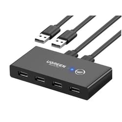 UGREEN USB Switch Selector 2 Computers Sharing 4 USB Devices USB 2.0 Peripheral Switcher Box Hub for Mouse Keyboard Scanner Printer PCs with One-Button Swapping and 2 Pack USB A to A Cable