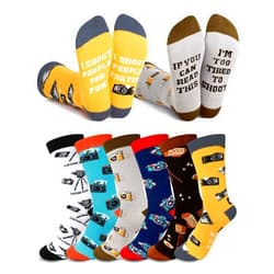 Glitopper 6 Pairs Photographer Gifts for Men Funny Camera Photography Crew Socks Novelty Birthday Holiday Gift for Photograph Lovers