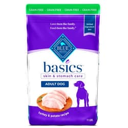 Blue Buffalo Basics Adult Grain-Free Dry Dog Food for Skin & Stomach Care, Limited Ingredient Diet, Made in the USA with Natural Ingredients, Turkey & Potato Recipe, 11-lb. Bag