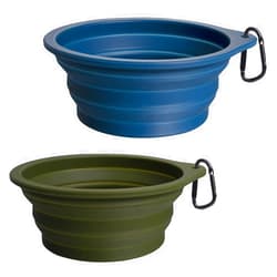 PetBonus 2-Pack Silicone Collapsible Dog Bowls, BPA Free Dishwasher Safe, Portable Foldable Expandable Travel Bowl, Food Water Feeding Cup Dish for Dogs Cats with 2 Carabiners (Army Green, Navy Blue)