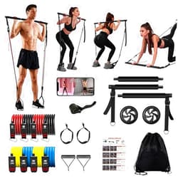 OSCILLATING SLIM The Ultimate Pilates bar Set. The Fitness bar Comes with Multiple Resistance Bands, Abdominal Rollers. Core Strength Training Equipment. Squat Machine. Fitness for Men and Women. Portable Home Gym