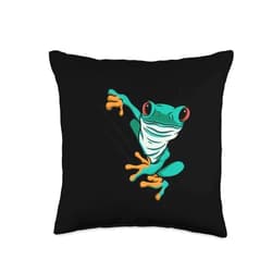 Frosch Amphibien, Comic Geschenke, lustige Sprüche Green Comic Frog Comes Through Cracks for Men, Women, Children Throw Pillow, 16x16, Multicolor