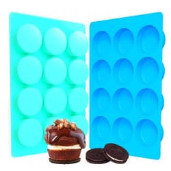 UIRNCO 2 Pack Oreo Chocolate Molds Silicone, 12-Cavity Round Silicone Oreo Cookie Molds, Non-Stick Silicone Baking Molds for Oreo, Chocolate, Cookie, Candy, Jelly, and Mini Cakes