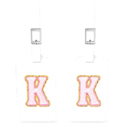 Sodsay 2 PCS Initial Luggage Tag, Luggage Tags for Suitcases Cute Embroidered Letter PU Leather Travel Bag Baggage Tags Privacy Cover ID Label for Women Kids Teens Men(K, White Leather+Pink Letter)
