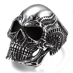ChainsProMax Men Skull Ring Biker Gothic Rings, Can Engrave, Stainless Steel/Black-Send Gift Box