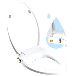 Hibbent Elongated Bidet Toilet Seat with Slow Close, Non-Electric Bidet Attachment for Toilet Seat with Dual Nozzle, Bidet Sprayer with Adjustable Self-Cleaning Nozzles, Brass T Adapter