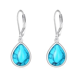 CRMAD Larimar/Moonstone/Labradorite/Turquoise/Amber/Black Onyx/Lapis Lazuli/Moss Agate/Peridot Earrings for Women Sterling Silver Teardrop Earrings Jewelry for Women